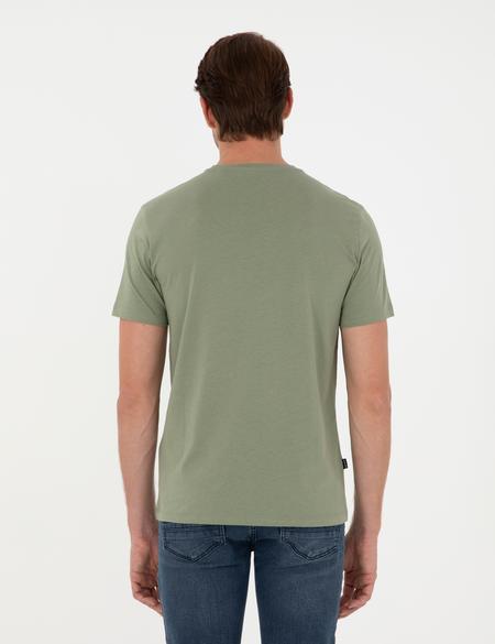 Haki %100 Pamuk Slim Fit Bisiklet Yaka Basic Tişört - 50306359023