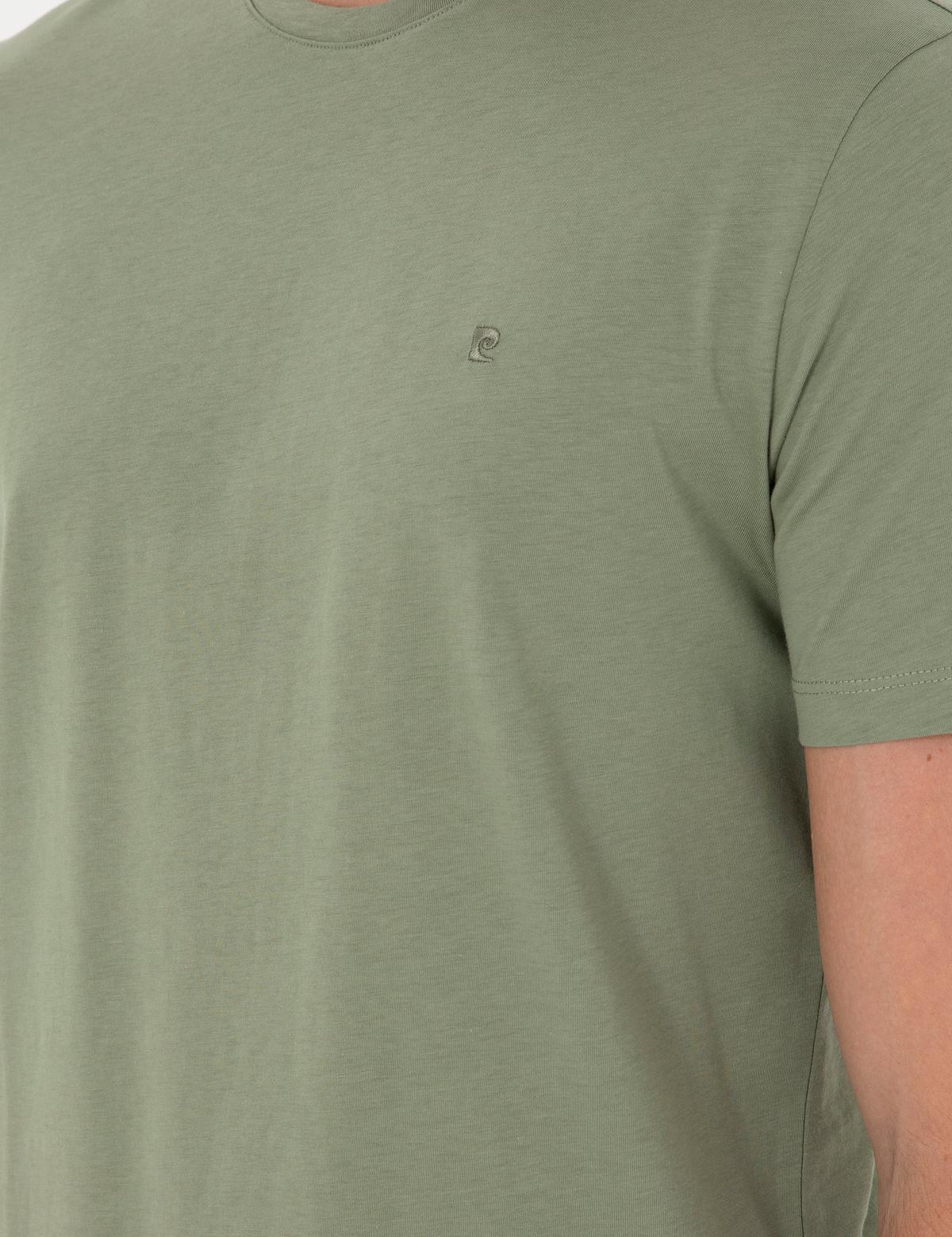 Haki %100 Pamuk Slim Fit Bisiklet Yaka Basic Tişört - 50306359023