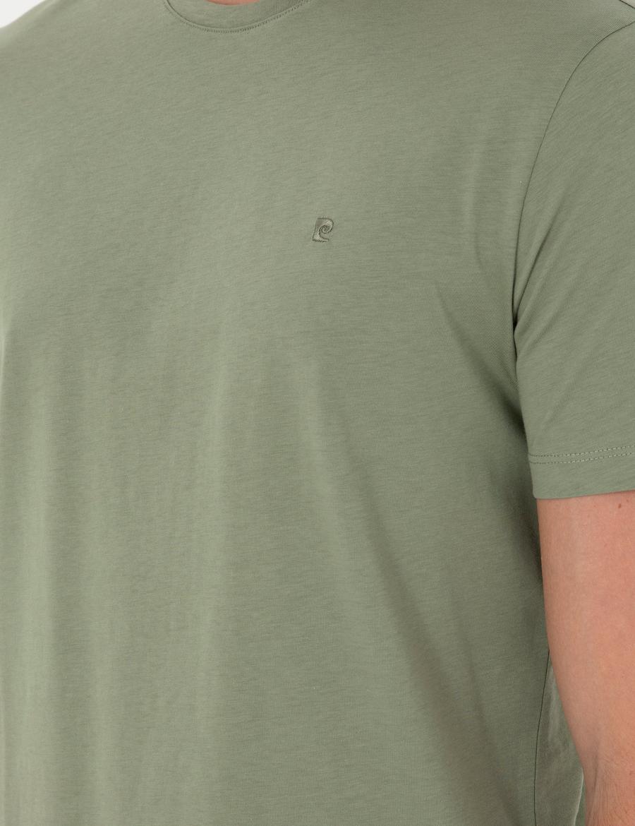 Haki %100 Pamuk Slim Fit Bisiklet Yaka Basic Tişört