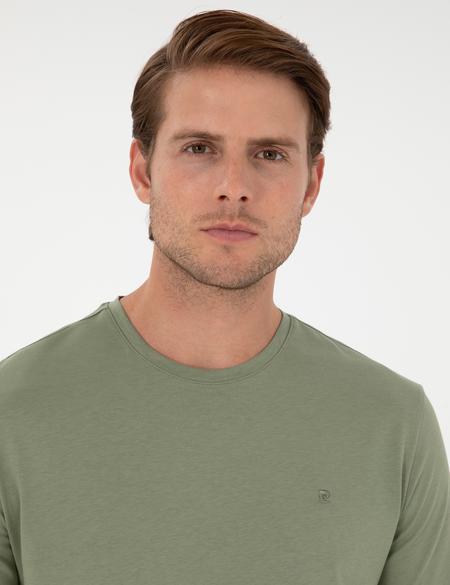 Haki %100 Pamuk Slim Fit Bisiklet Yaka Basic Tişört - 50306359023