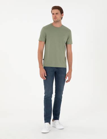 Haki Slim Fit %100 Pamuk Bisiklet Yaka Basic Tişört