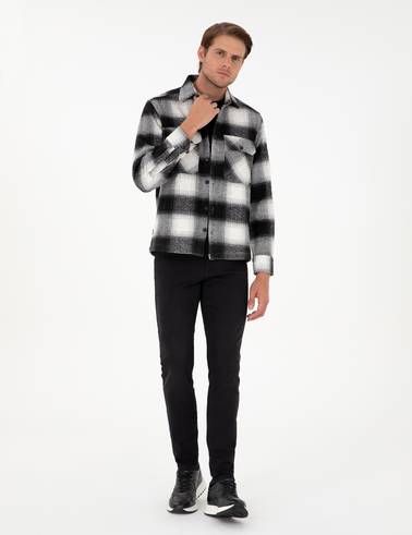 Siyah Oduncu Çift Cepli Comfort Fit Gömlek Ceket