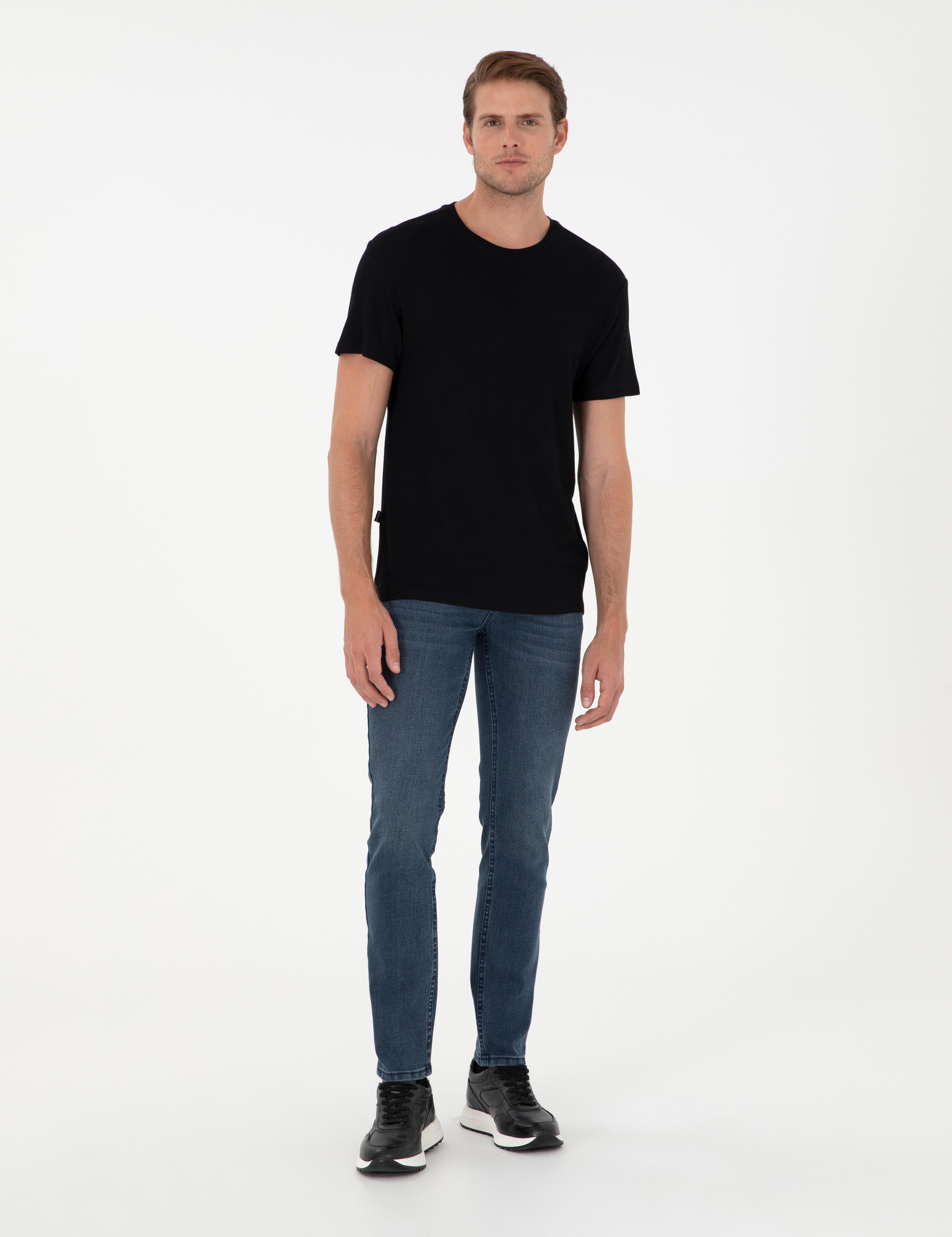 Siyah Slim Fit Bisiklet Yaka Basic Tişört - Image 4