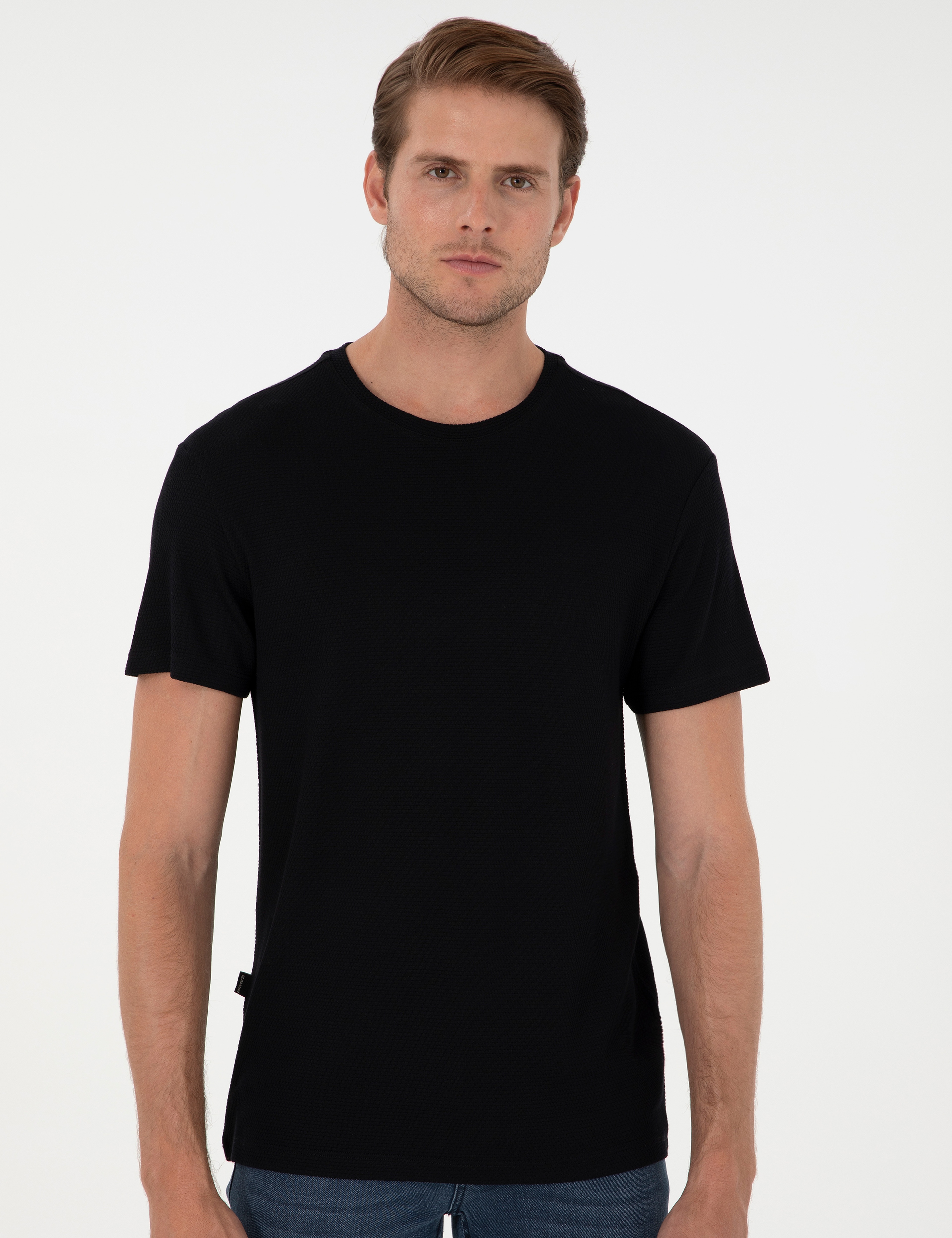 Siyah Slim Fit Bisiklet Yaka Basic Tişört - Image 3