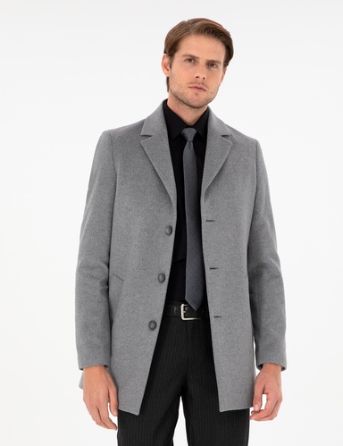 Açık Gri Ex. Slim Fit Kaşe Kaban
