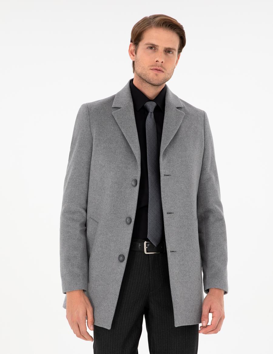 Açık Gri Ex. Slim Fit Kaşe Kaban