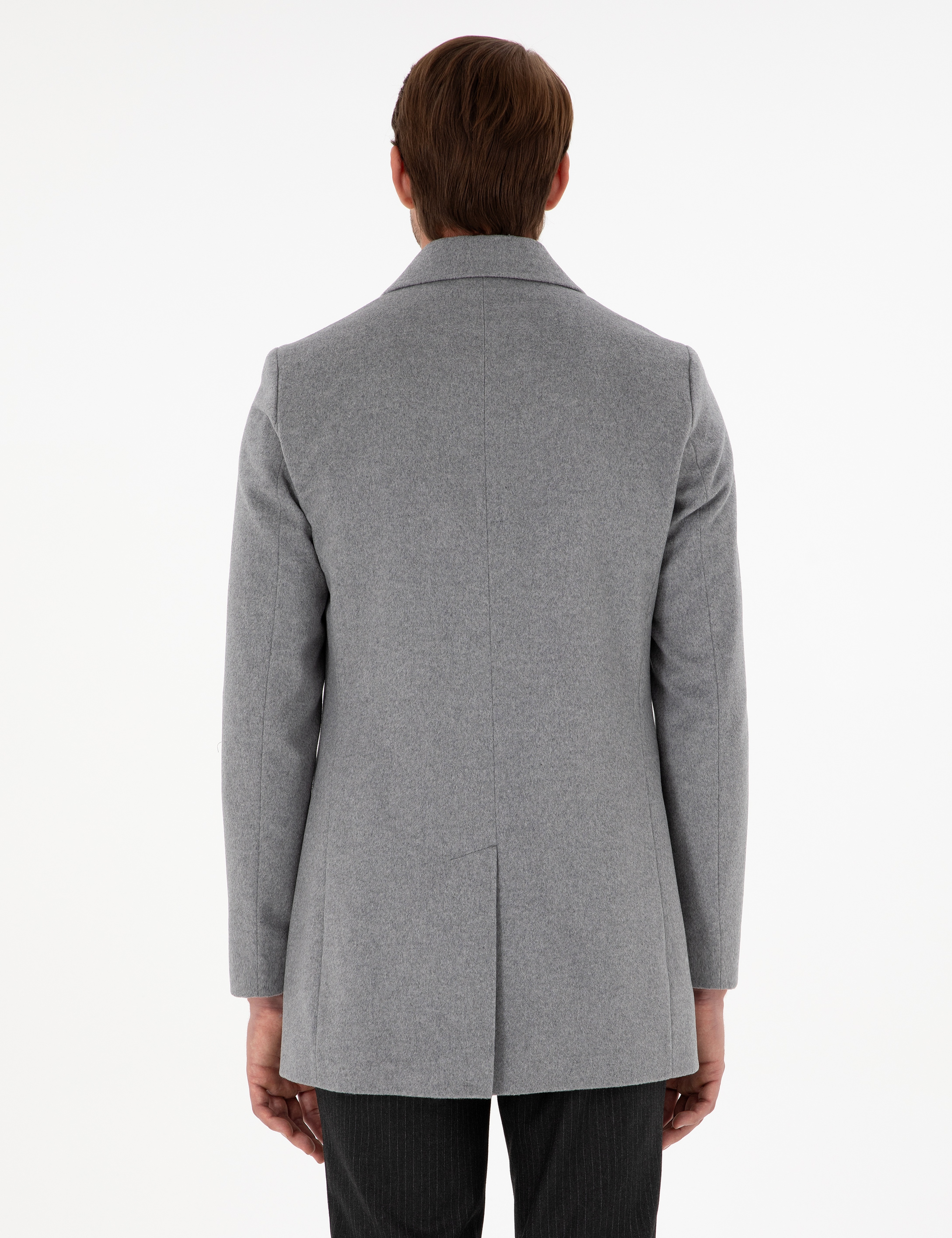 Açık Gri Ex. Slim Fit Kaşe Kaban - Image 5