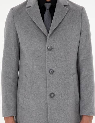 Açık Gri Ex. Slim Fit Kaşe Kaban