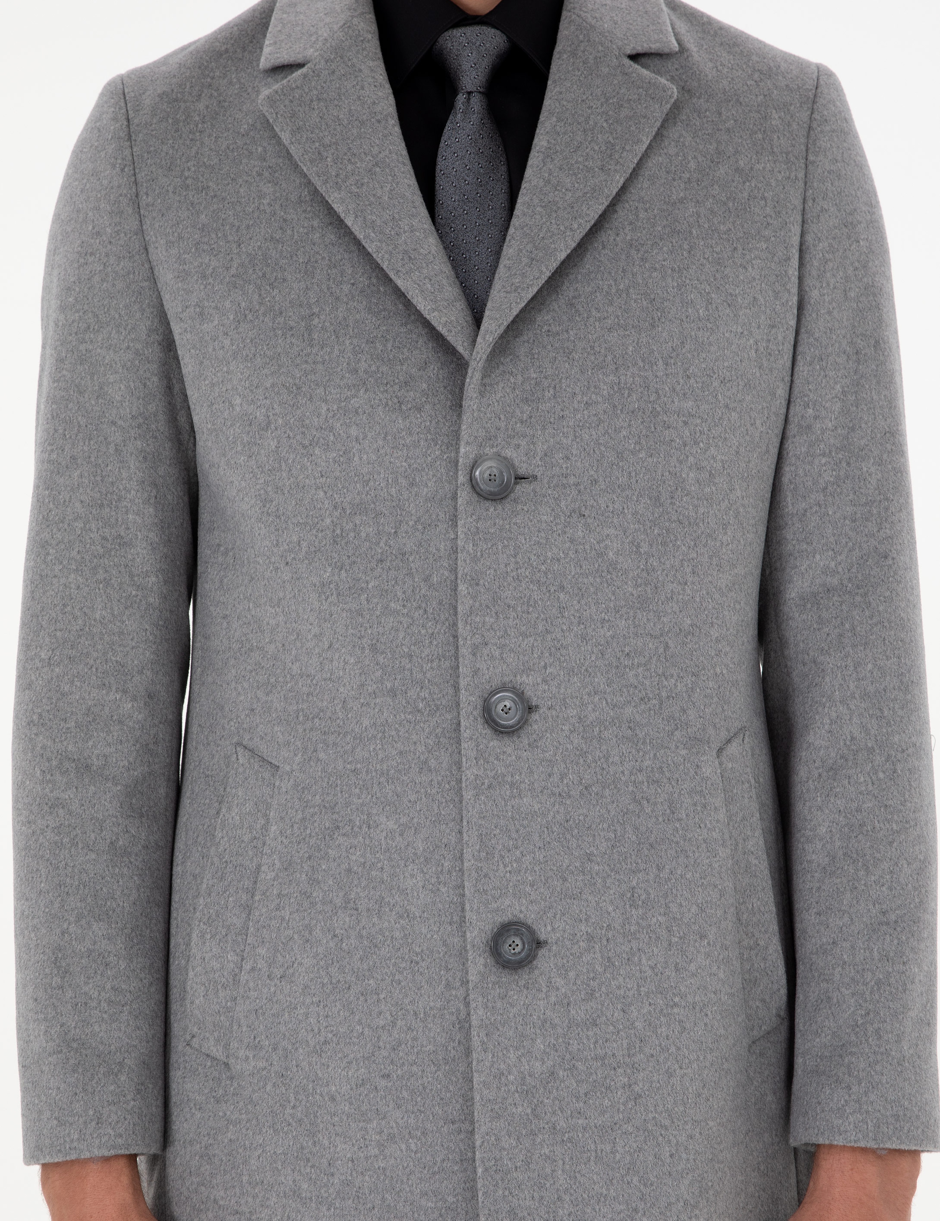 Açık Gri Ex. Slim Fit Kaşe Kaban - Image 7