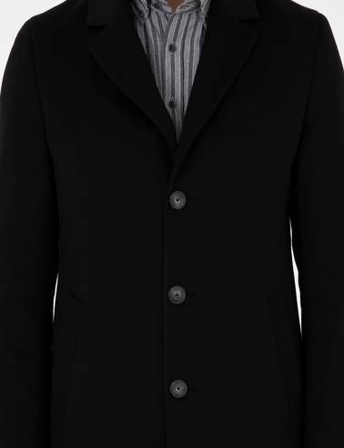 Siyah Ex. Slim Fit Kaşe Kaban
