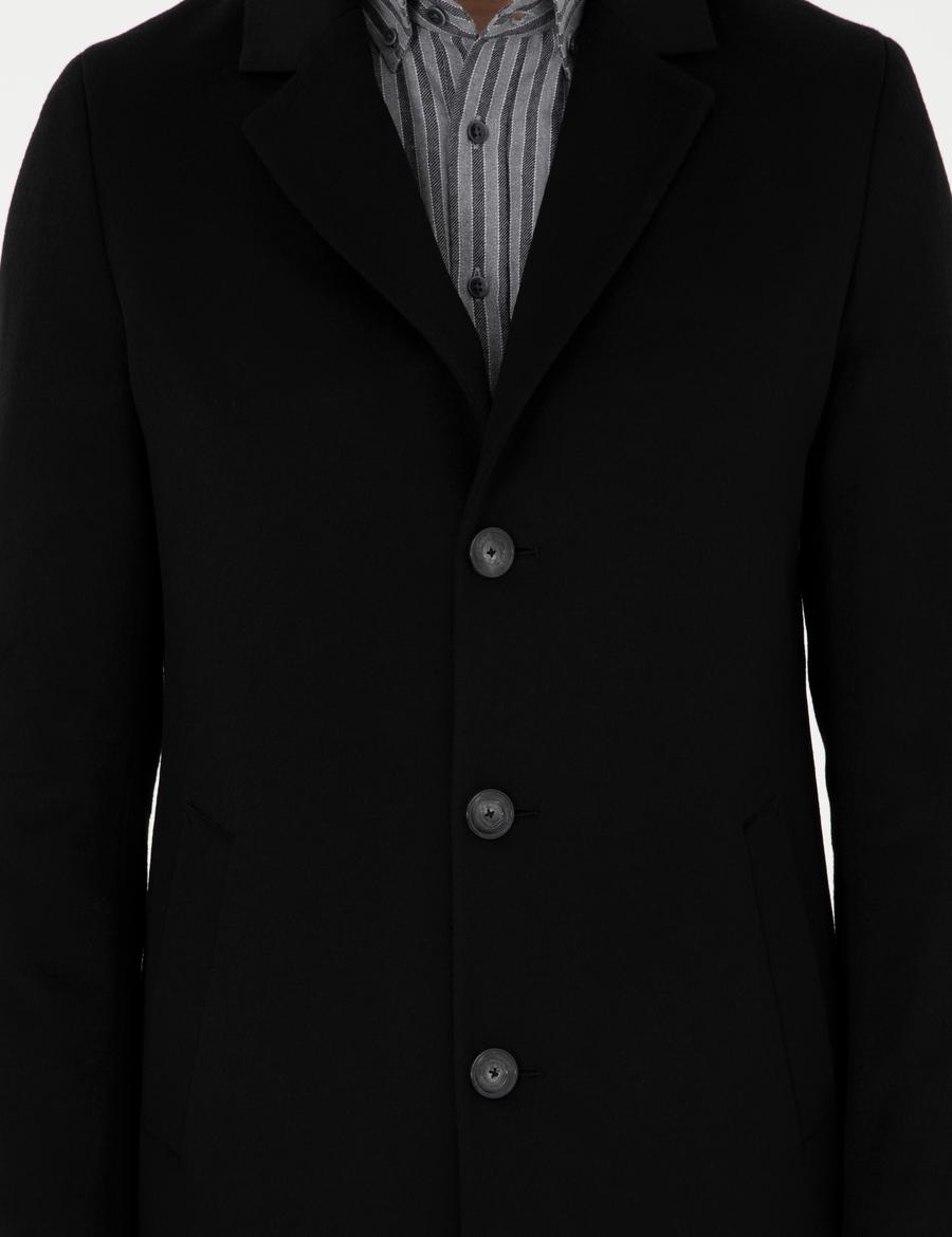 Siyah Ex. Slim Fit Kaşe Kaban