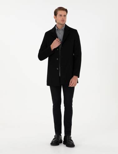 Siyah Ex. Slim Fit Kaşe Kaban