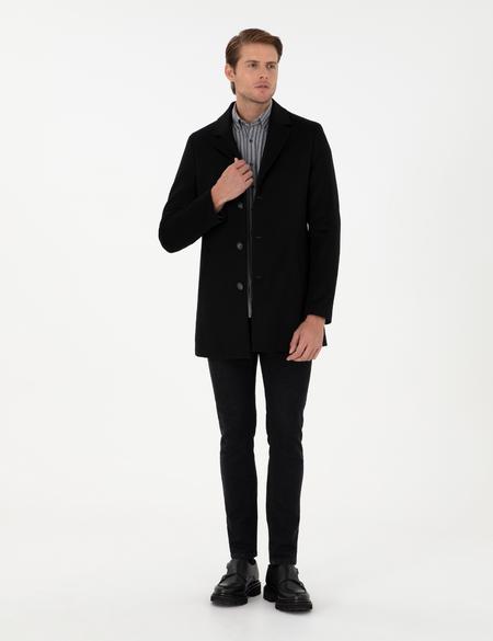 Siyah Ex. Slim Fit Kaşe Kaban - 50291017008