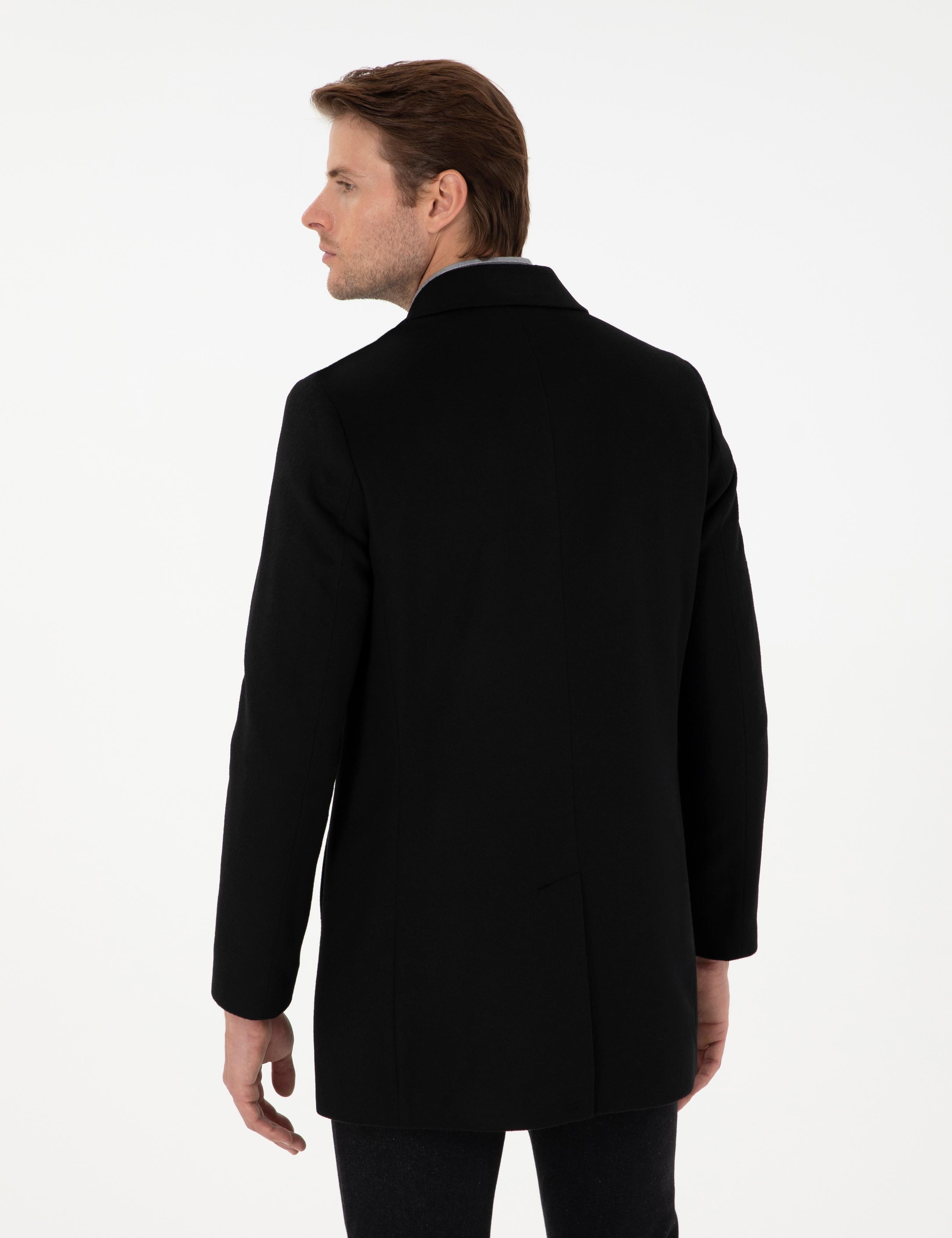 Siyah Ex. Slim Fit Kaşe Kaban