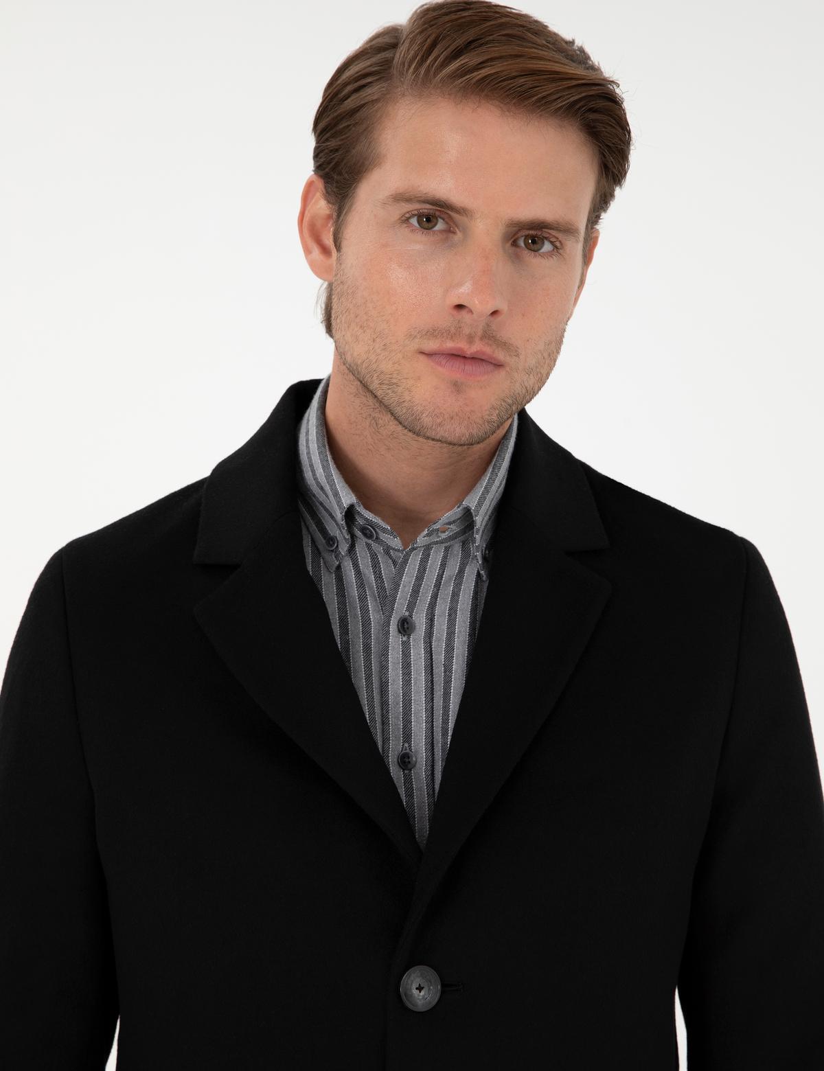 Siyah Ex. Slim Fit Kaşe Kaban - 50291017008