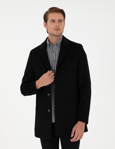 Siyah Ex. Slim Fit Kaşe Kaban - 50291017008