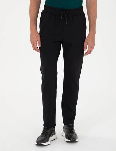 Siyah Slim Fit 3 İplik Düz Paça Eşofman Altı