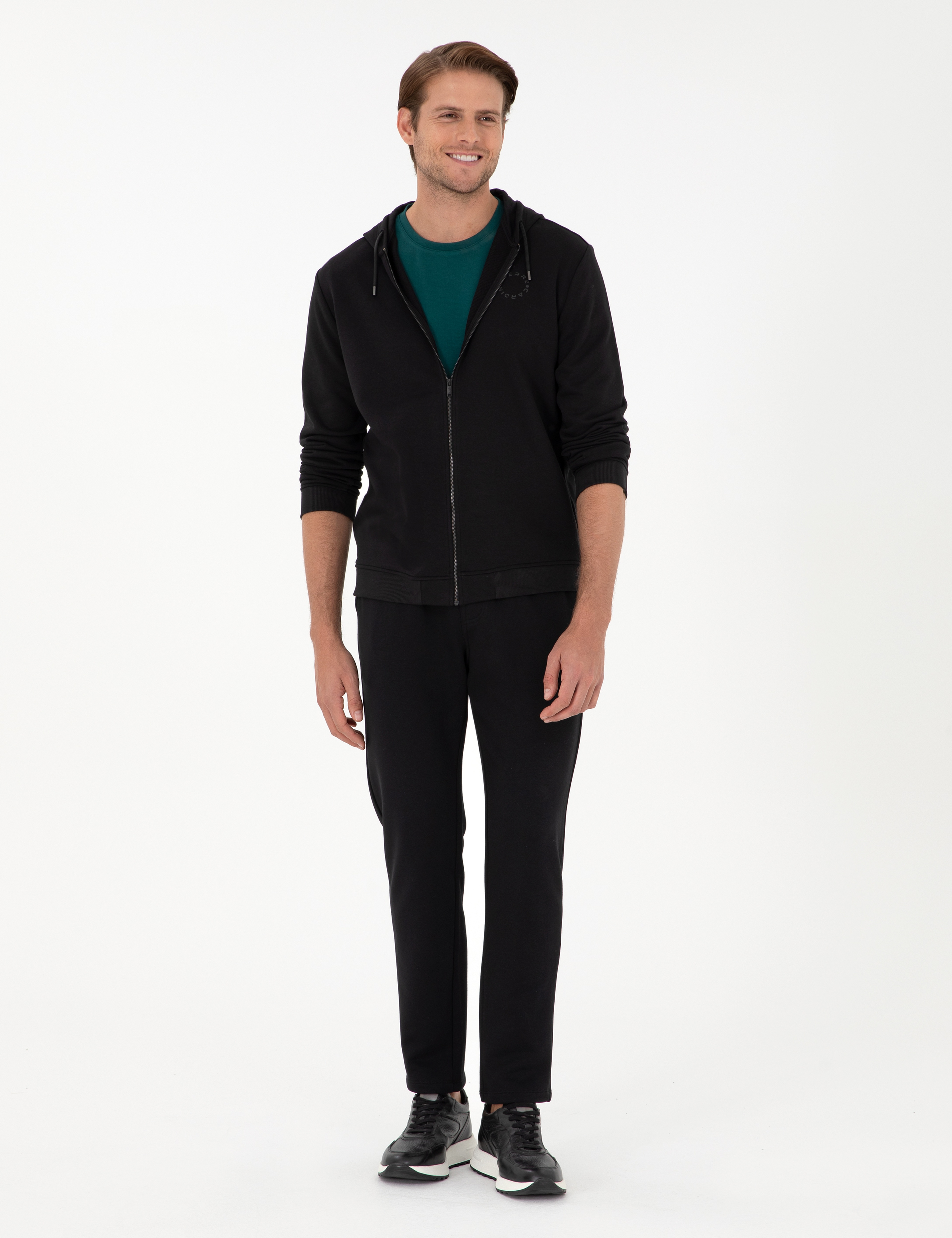 Siyah Slim Fit 3 İplik Düz Paça Eşofman Altı - Image 1
