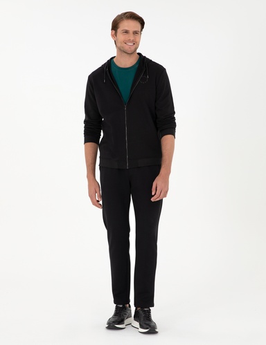 Siyah Slim Fit 3 İplik Düz Paça Eşofman Altı