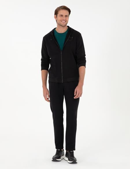 Siyah Slim Fit 3 İplik Düz Paça Eşofman Altı - 50299304008