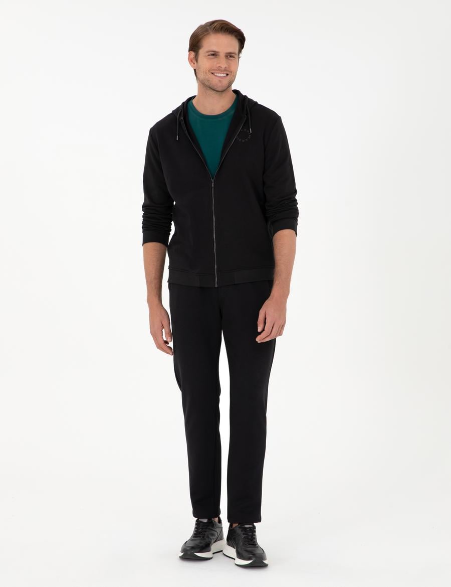 Siyah Slim Fit 3 İplik Düz Paça Eşofman Altı