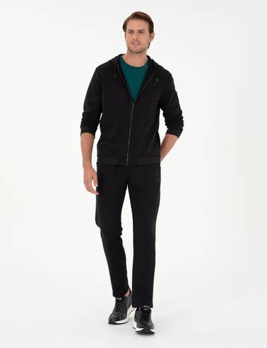 Siyah Slim Fit 3 İplik Düz Paça Eşofman Altı