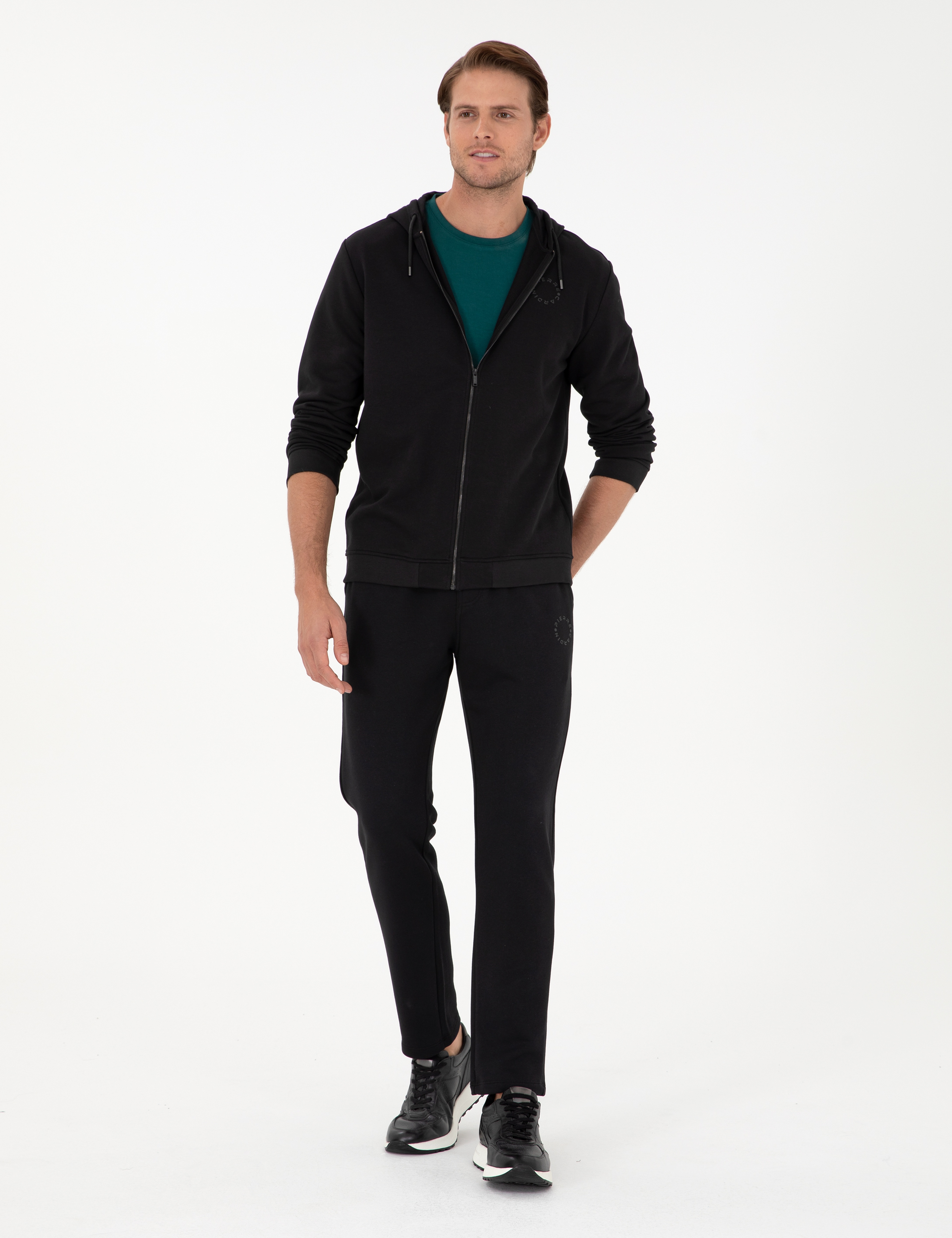 Siyah Slim Fit 3 İplik Düz Paça Eşofman Altı