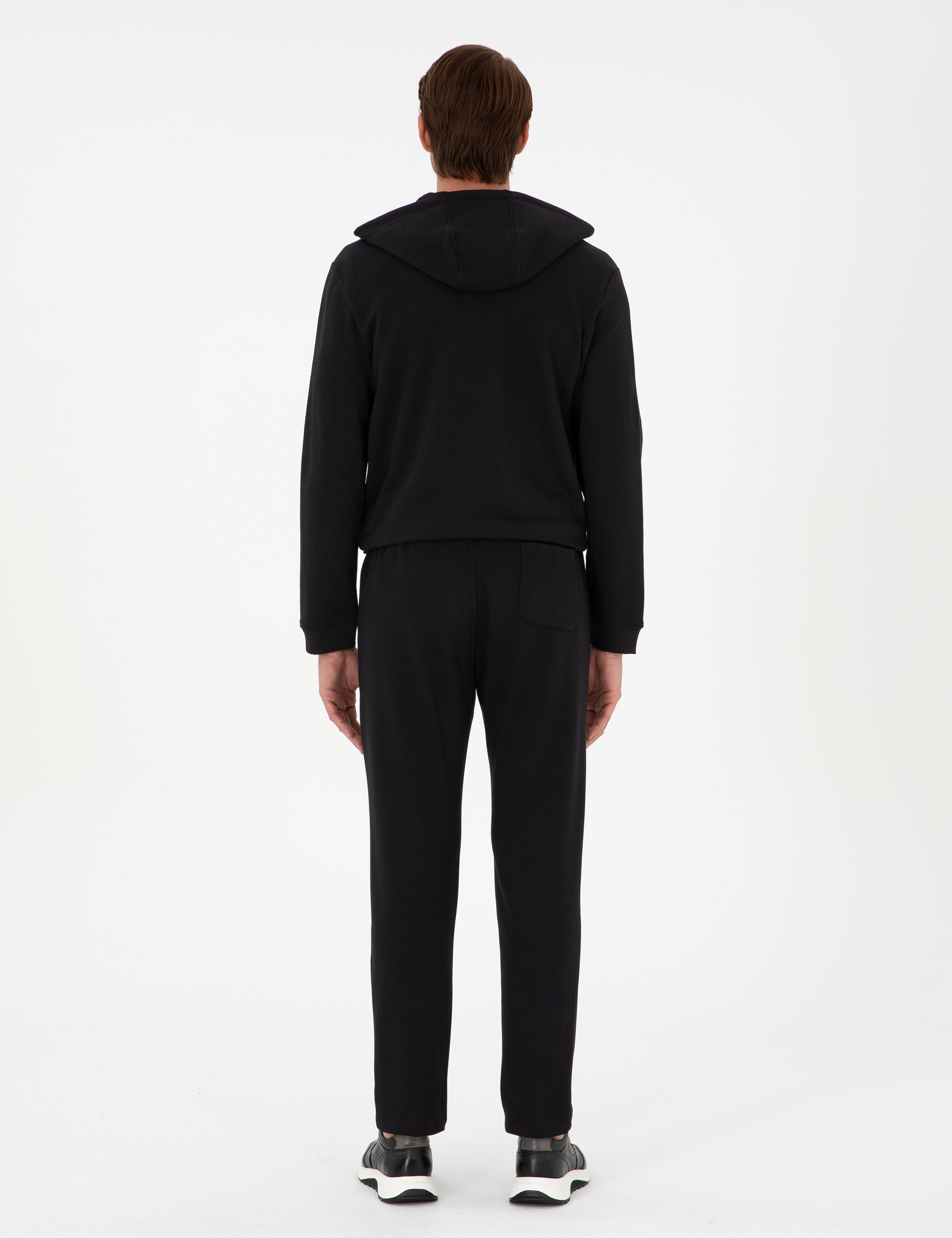 Siyah Slim Fit 3 İplik Düz Paça Eşofman Altı