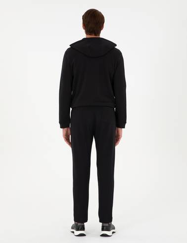 Siyah Slim Fit 3 İplik Düz Paça Eşofman Altı
