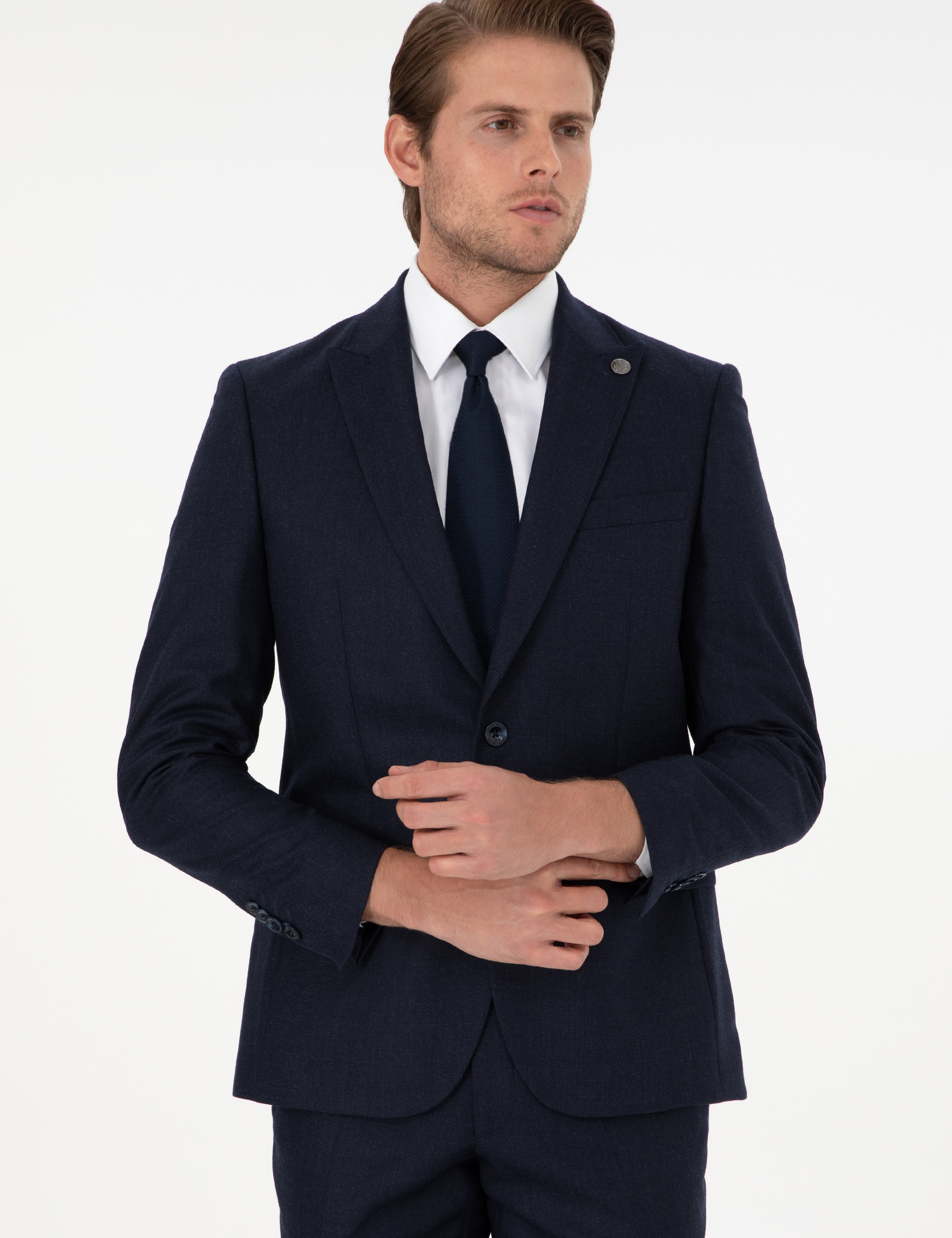 Lacivert Slim Fit Yün Takım Elbise - Image 3