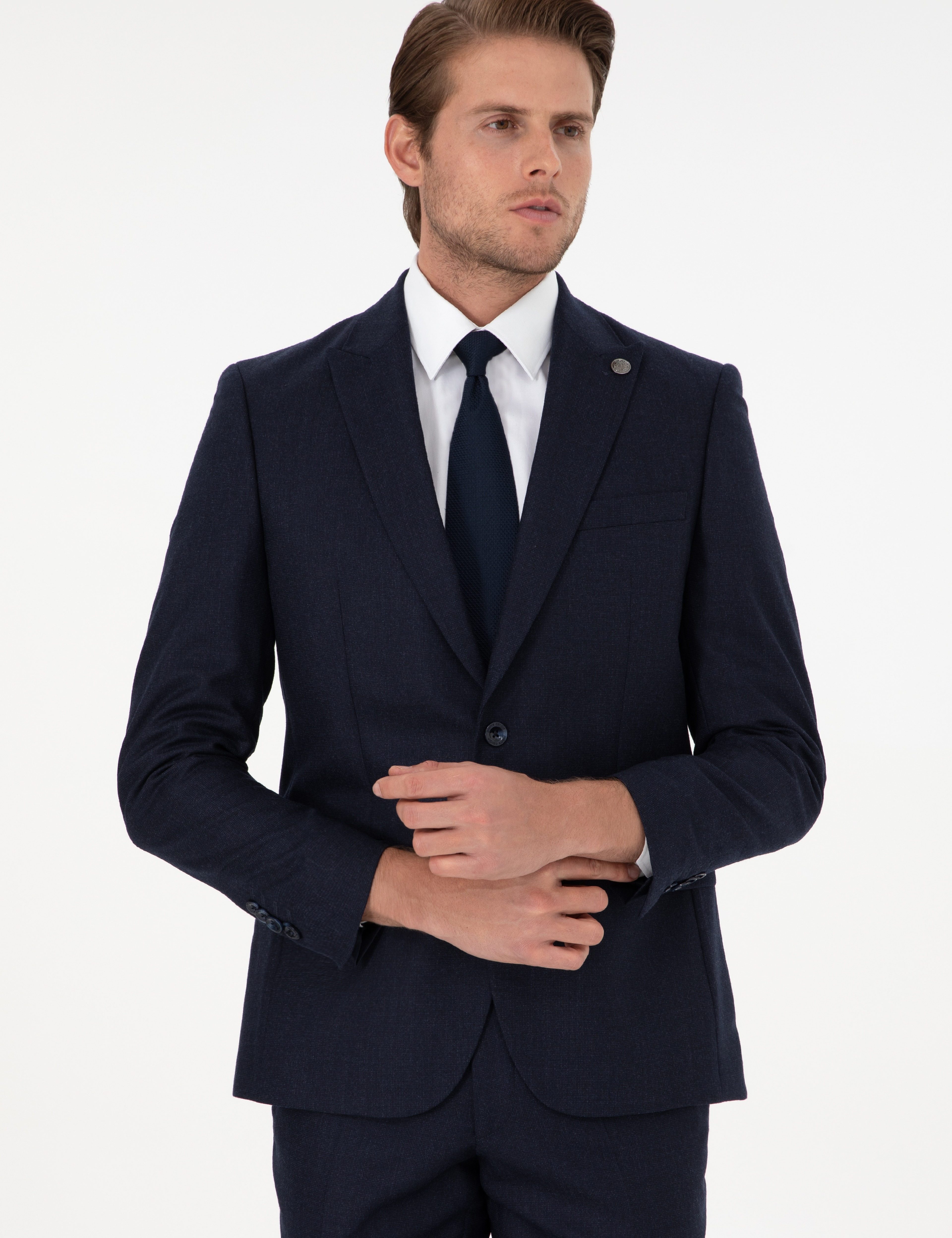 Lacivert Slim Fit Yün Takım Elbise