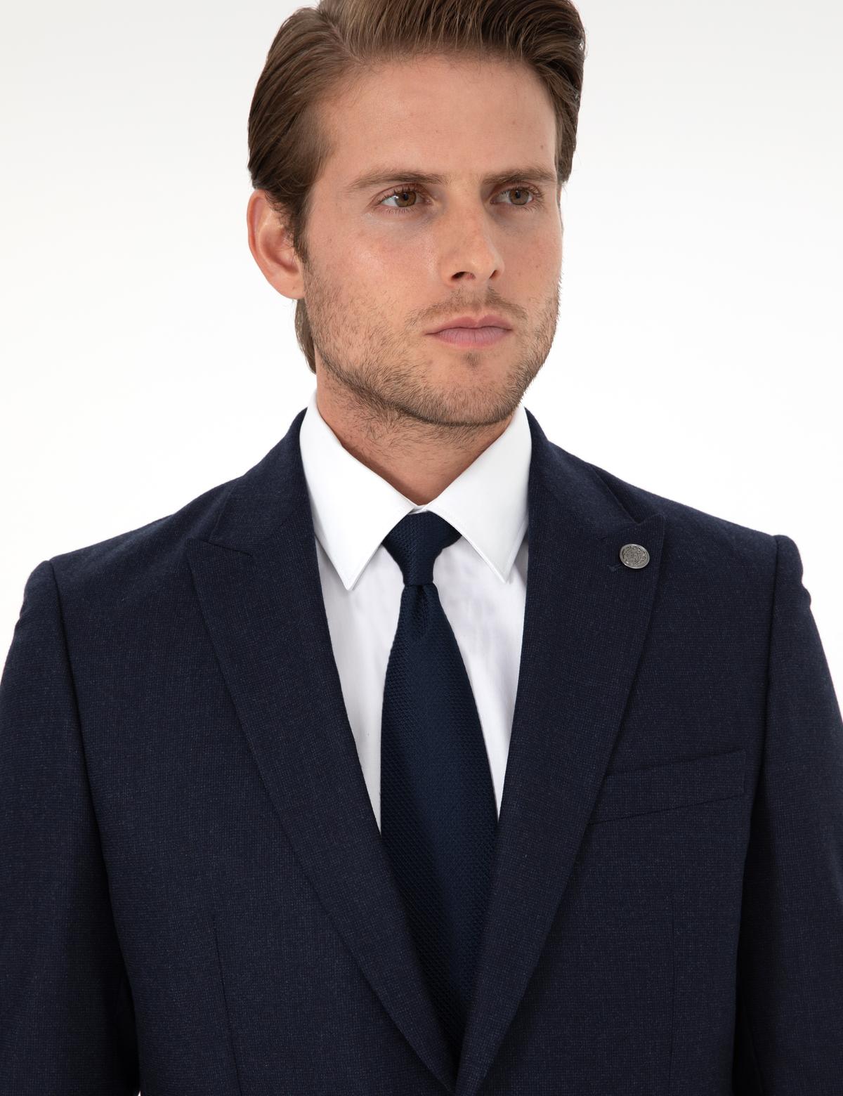 Lacivert Slim Fit Yün Takım Elbise - 50291967008