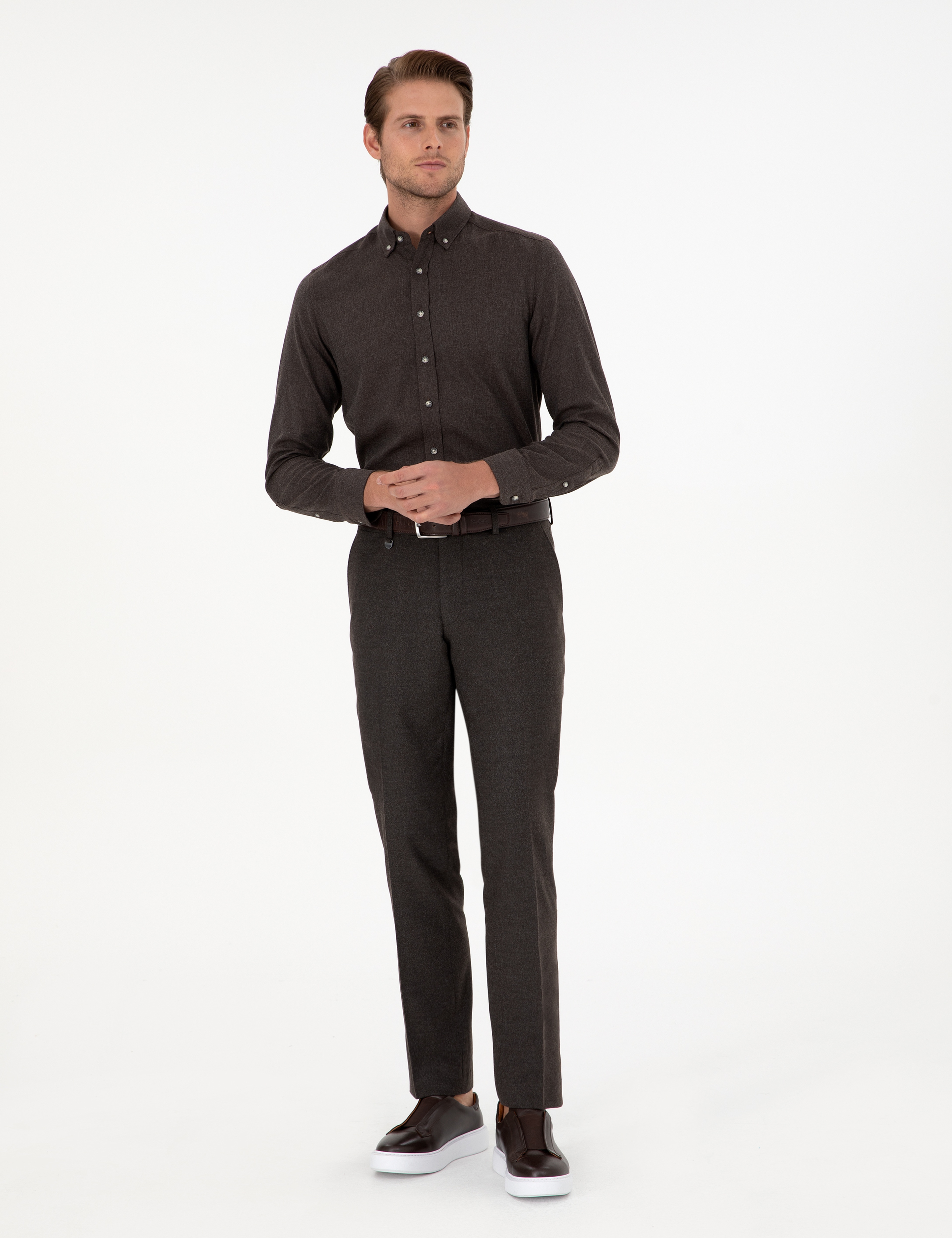 Kahverengi Slim Fit Kumaş Pantolon - Image 3