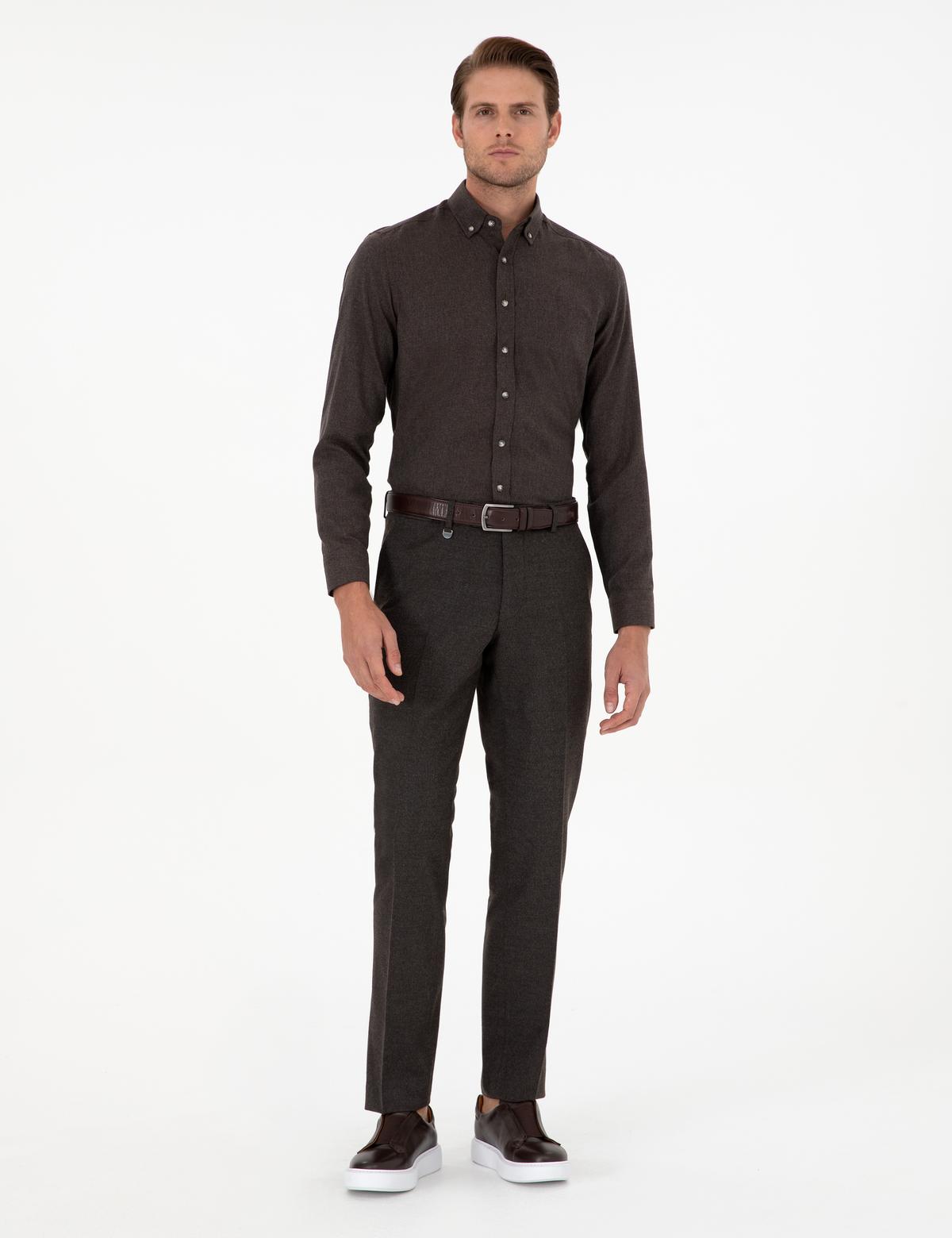 Kahverengi Slim Fit Kumaş Pantolon