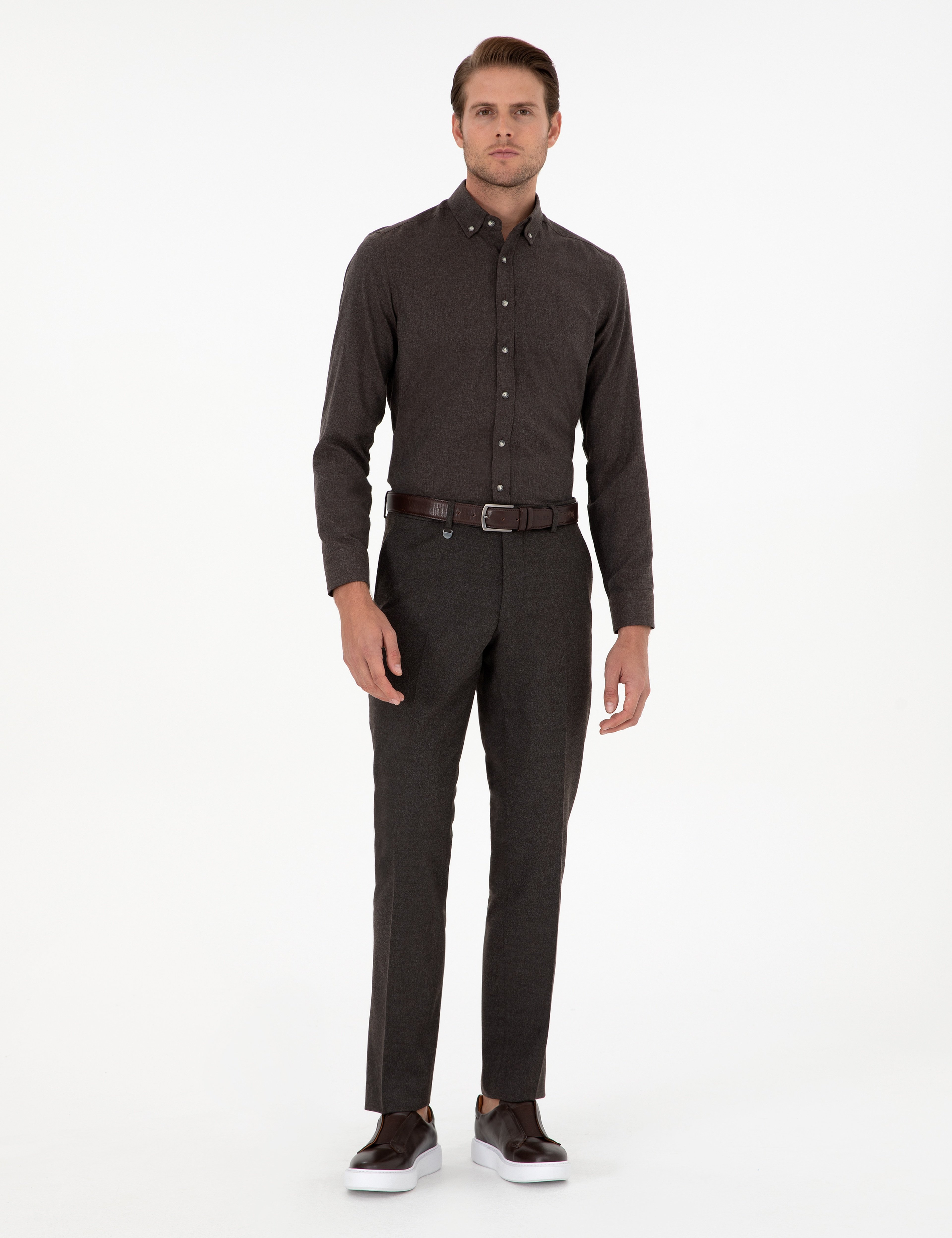 Kahverengi Slim Fit Kumaş Pantolon - Image 1