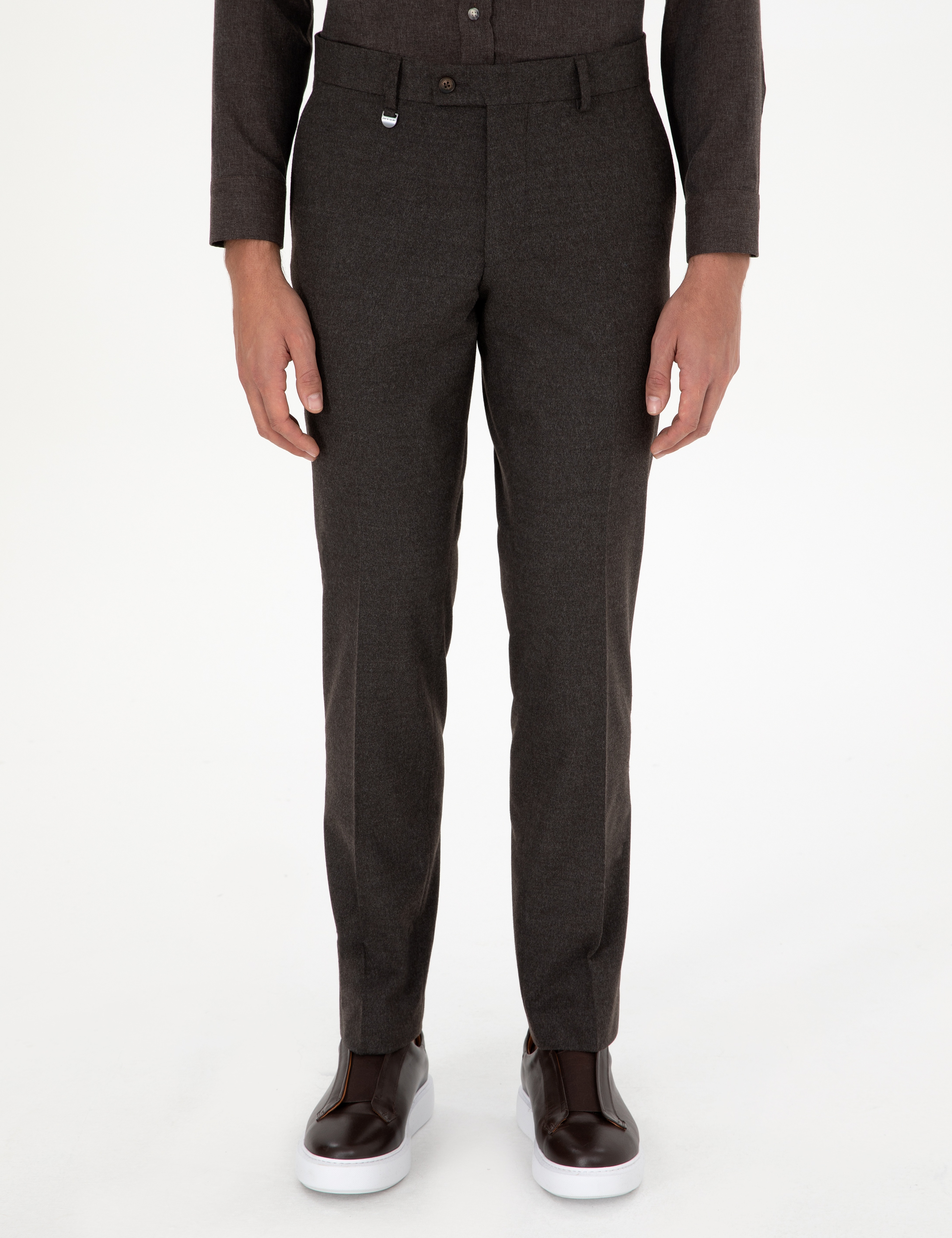 Kahverengi Slim Fit Kumaş Pantolon - Image 2