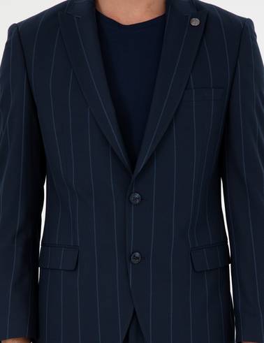 Lacivert Ex. Slim Fit Çizgili Takım Elbise