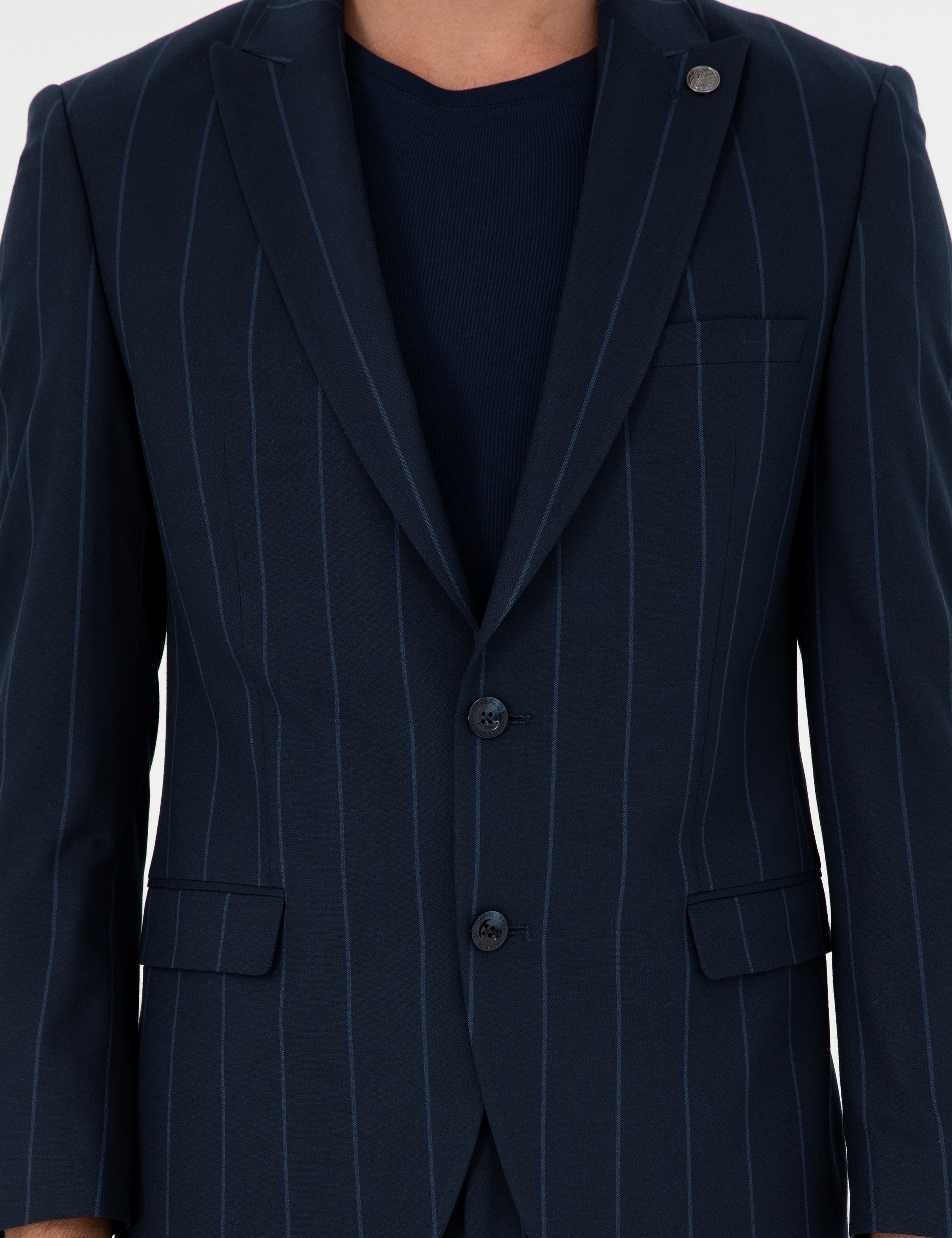 Lacivert Extra Slim Fit Çizgili Takım Elbise - Image 7