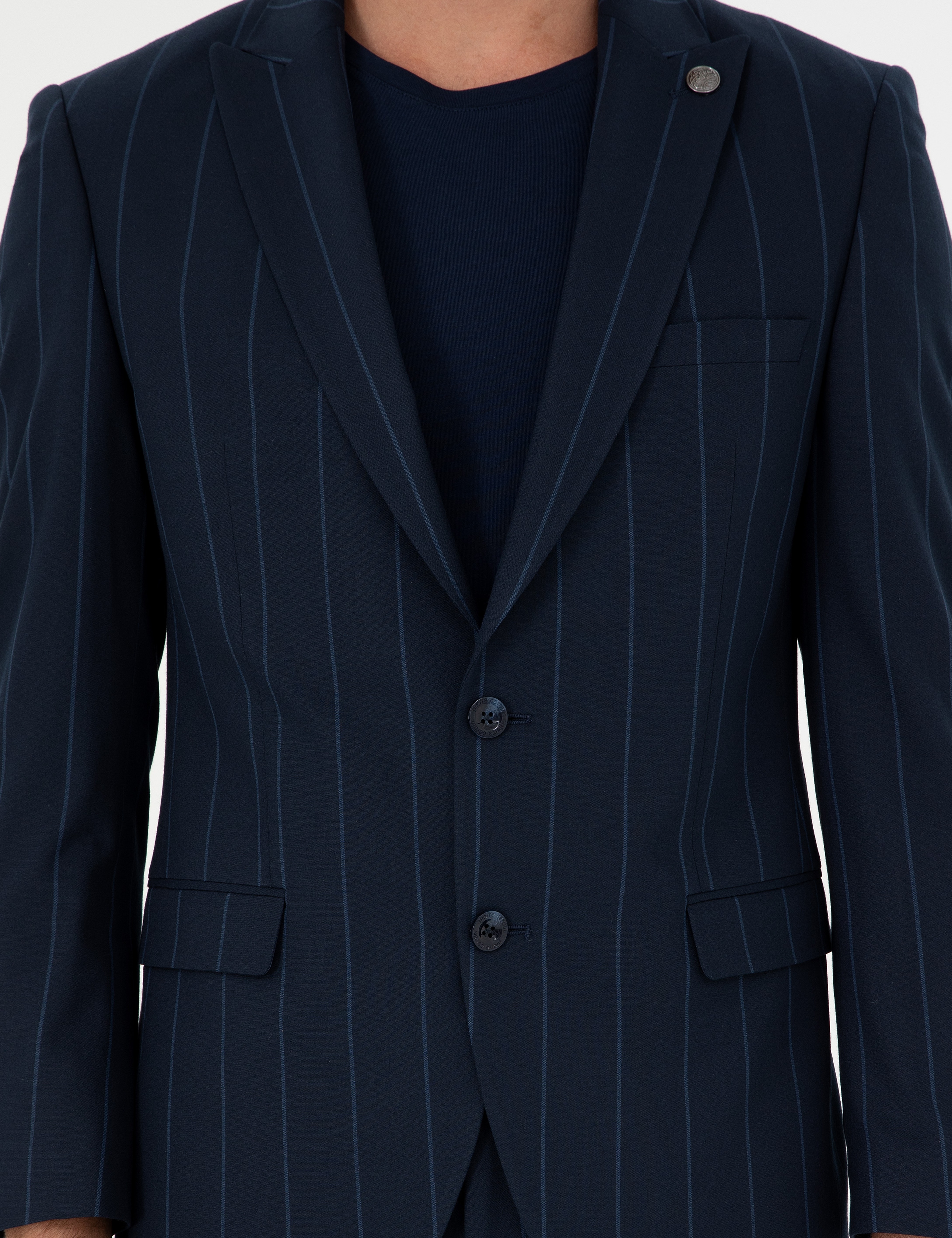 Lacivert Extra Slim Fit Çizgili Takım Elbise
