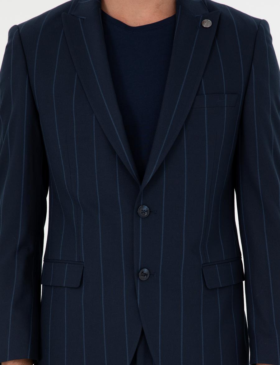 Lacivert Ex. Slim Fit Çizgili Takım Elbise