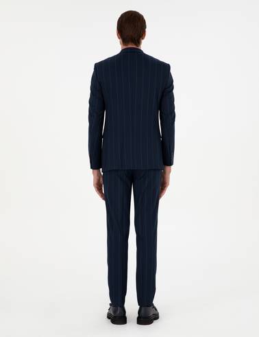 Lacivert Ex. Slim Fit Çizgili Takım Elbise