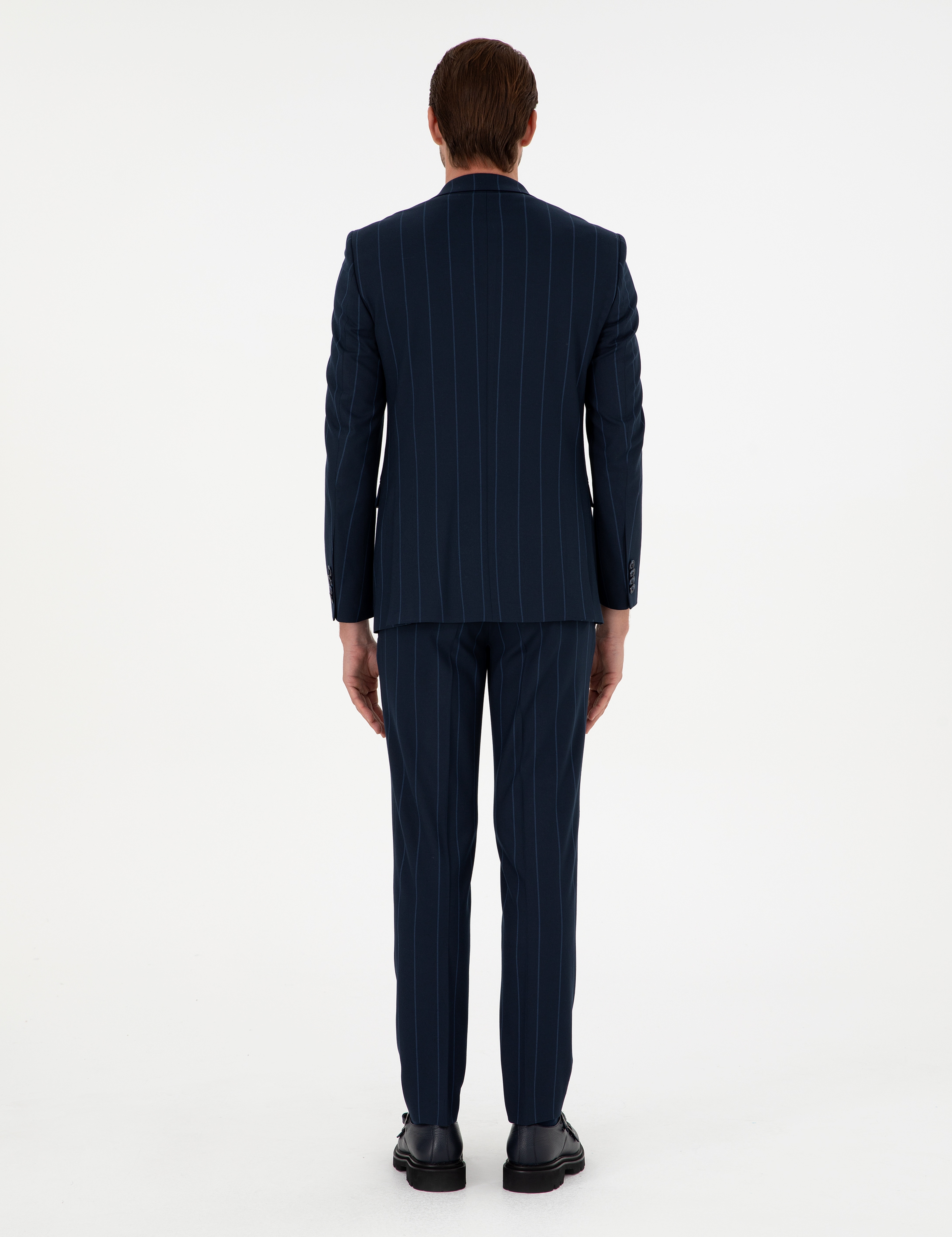 Lacivert Extra Slim Fit Çizgili Takım Elbise - Image 5