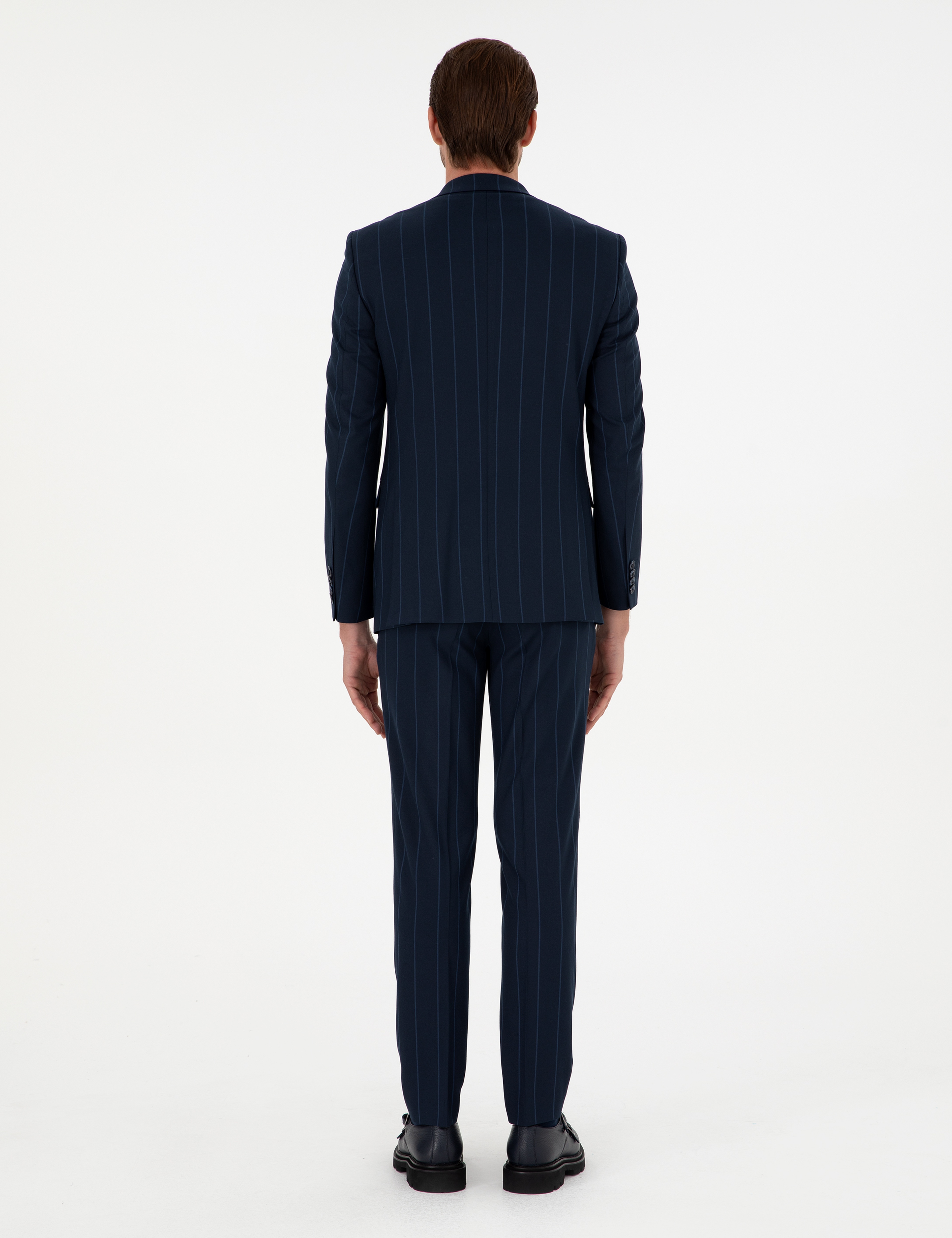 Lacivert Extra Slim Fit Çizgili Takım Elbise