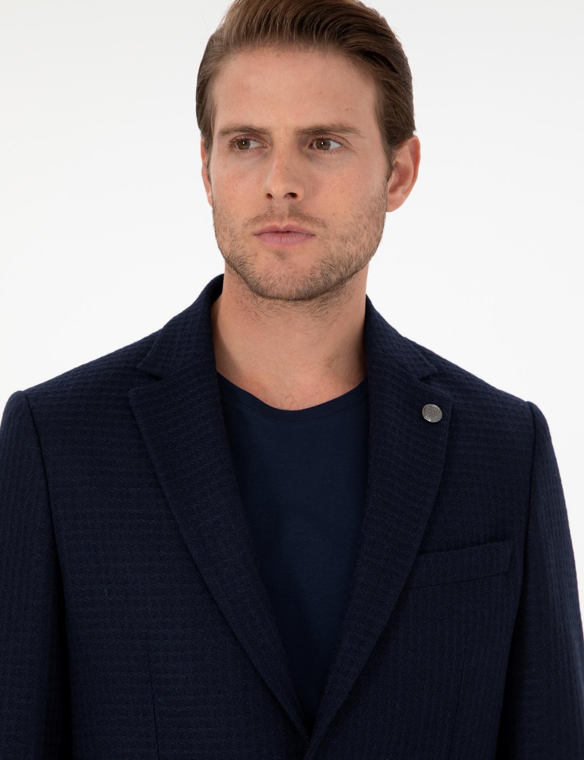 Lacivert Yün Karışımlı Slim Fit Ceket - 50291938041