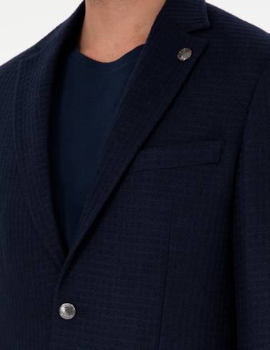 Lacivert Yün Karışımlı Slim Fit Ceket