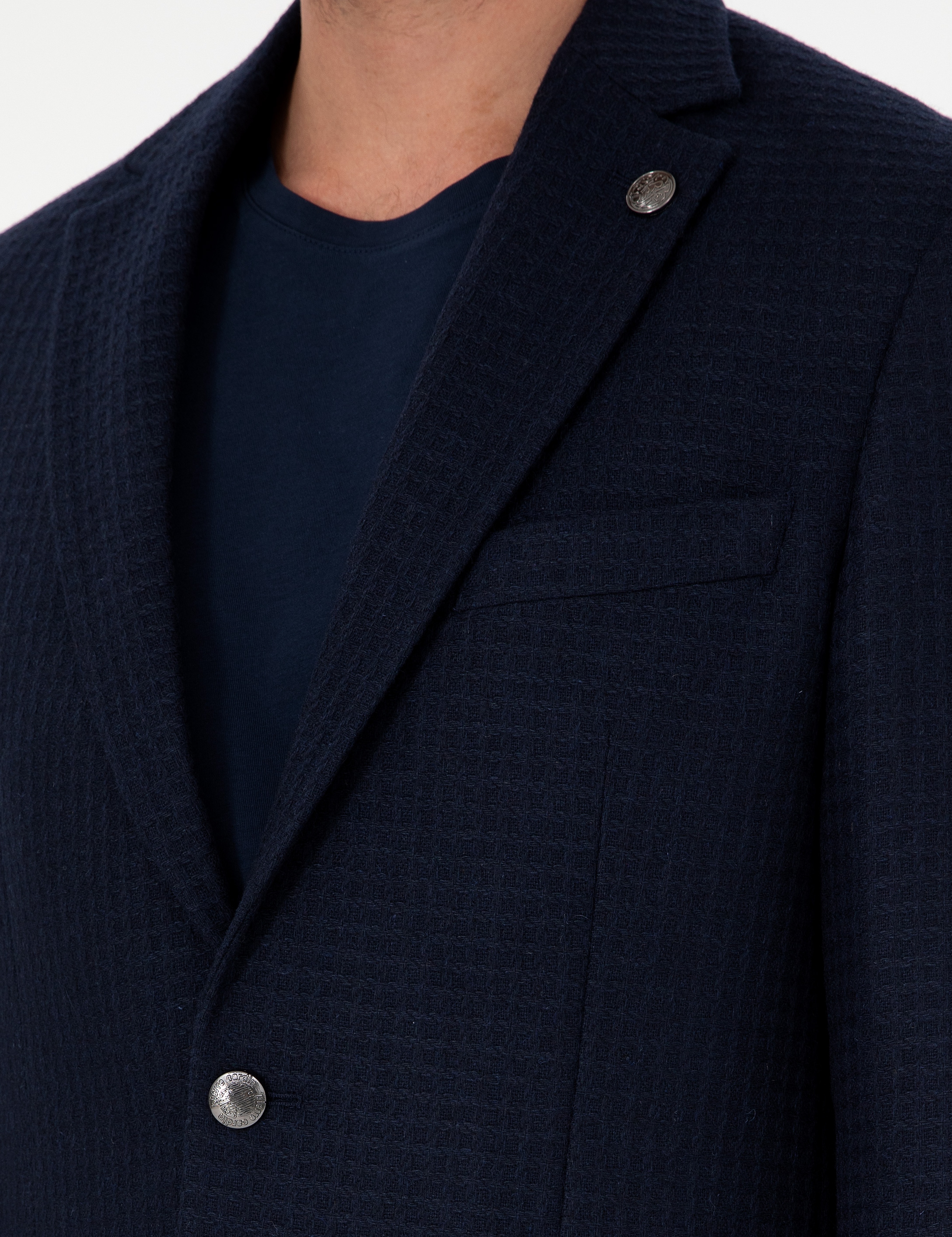 Lacivert Yün Karışımlı Slim Fit Ceket