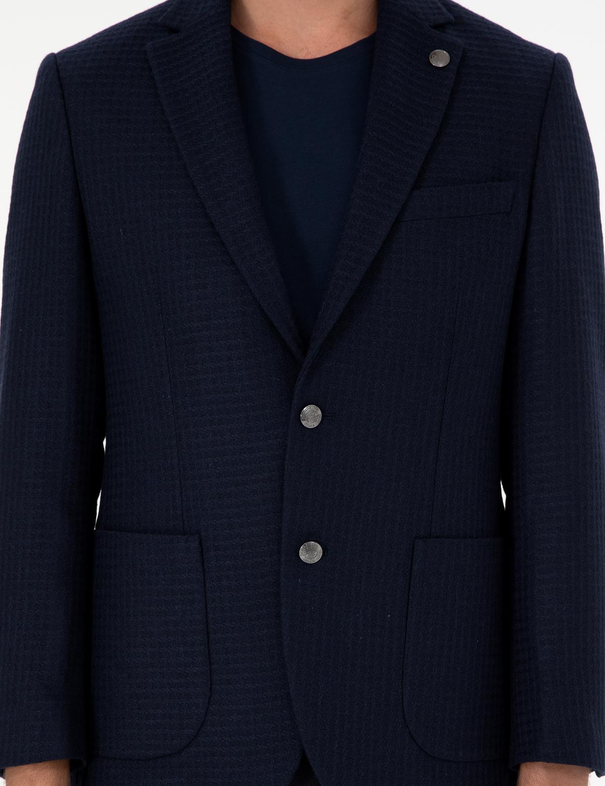 Lacivert Yün Karışımlı Slim Fit Ceket - 50291938041