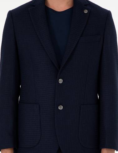 Lacivert Yün Karışımlı Slim Fit Ceket