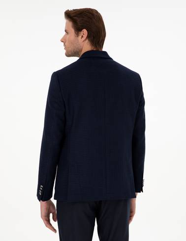 Lacivert Yün Karışımlı Slim Fit Ceket
