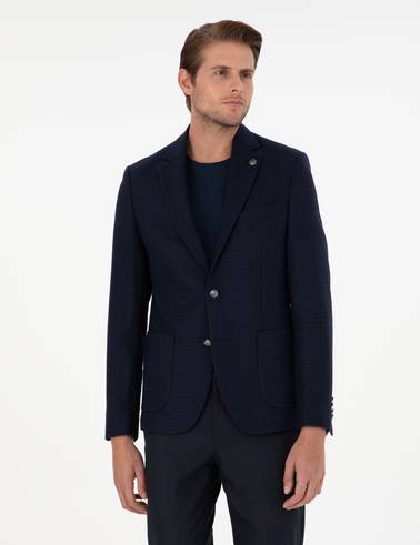 Lacivert Yün Karışımlı Slim Fit Ceket